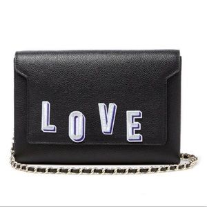 Jules Kae Heather Love Clutch Black Leather Chain Strap Crossbody Love Graphic
